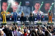 (L-R) Kyle Busch, Kevin Harvick, Denny Hamlin, and Martin Truex Jr. before the 2019 NASCAR Cup Series finale. Source: Getty